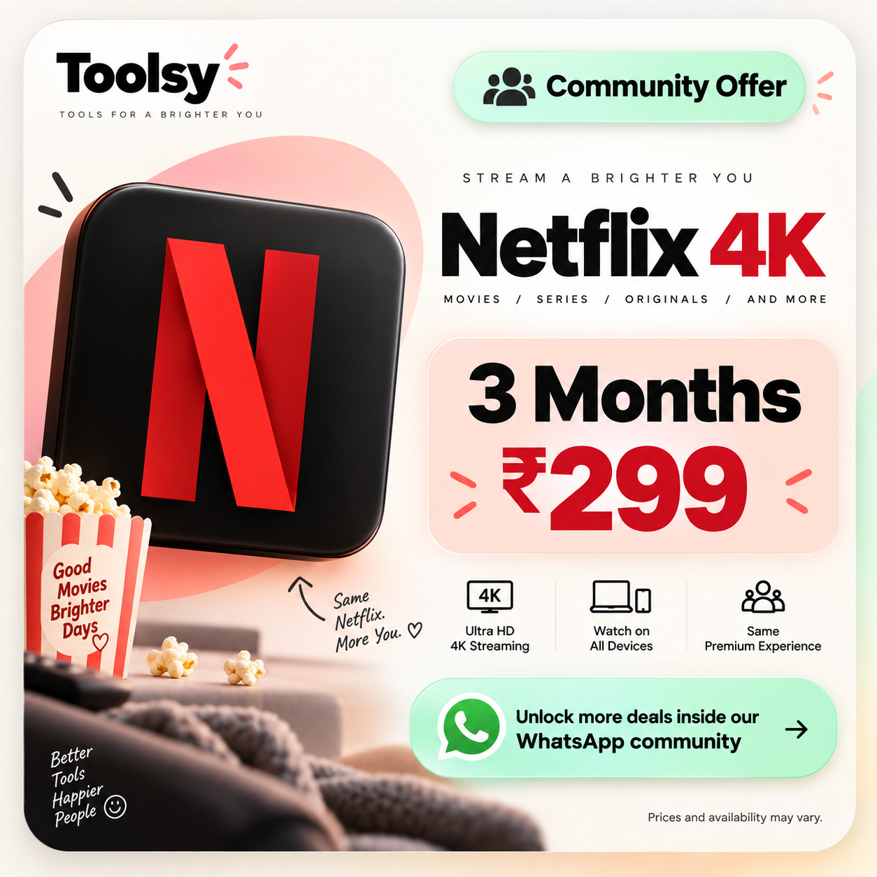 Netflix 4K — 3 Months Toolsy community offer preview