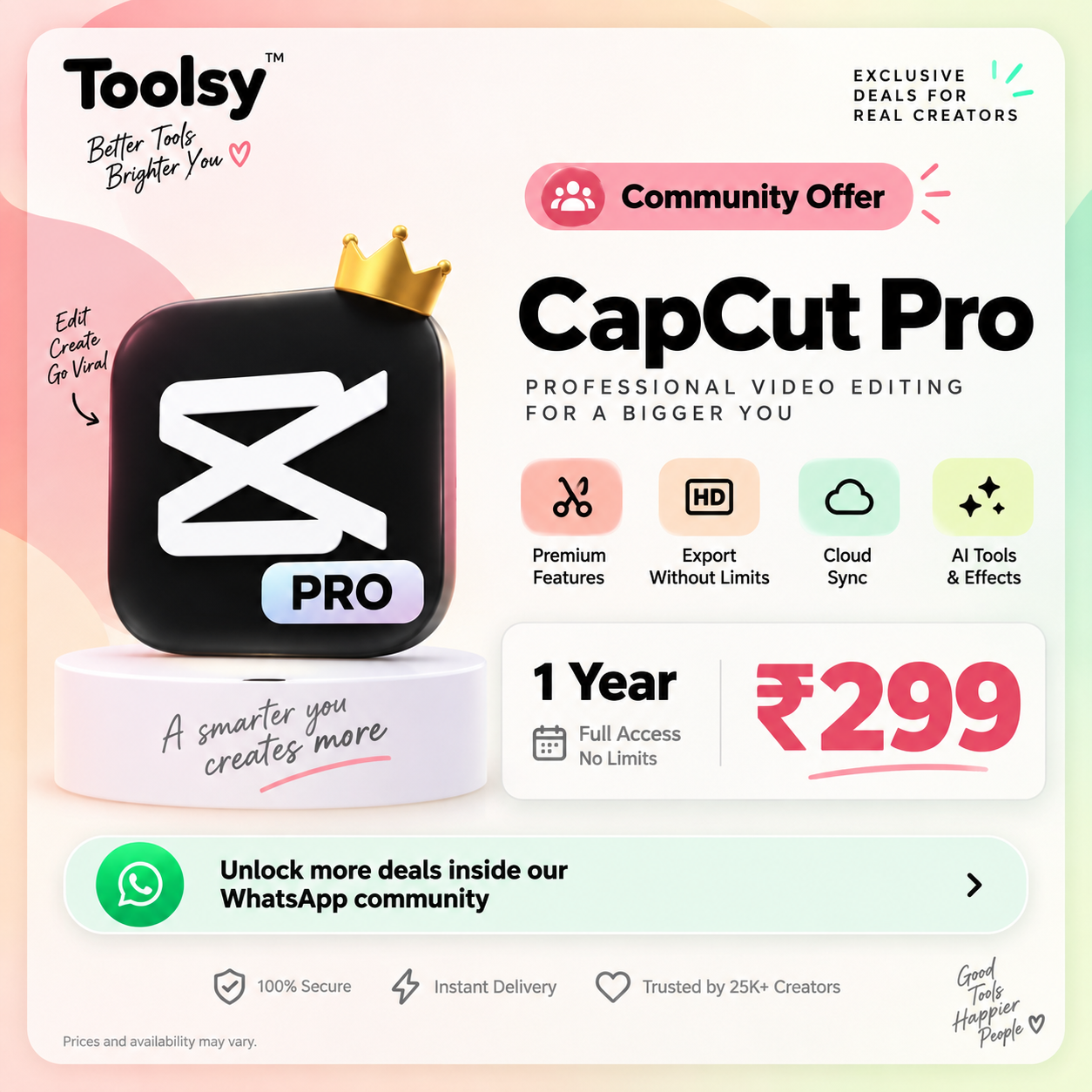 CapCut Pro — 1 Year Toolsy community offer preview