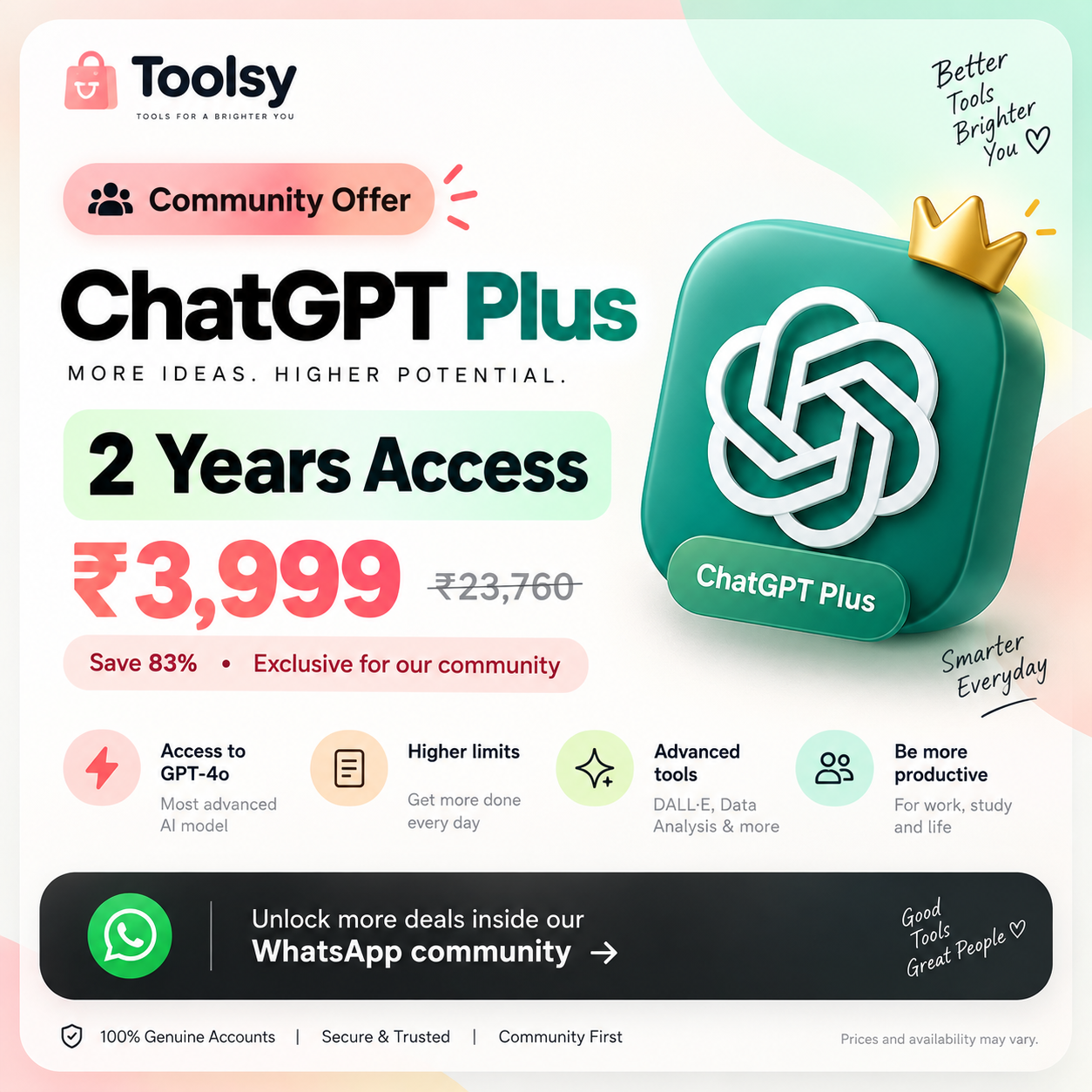 ChatGPT Plus — 2 Years Access Toolsy community offer preview