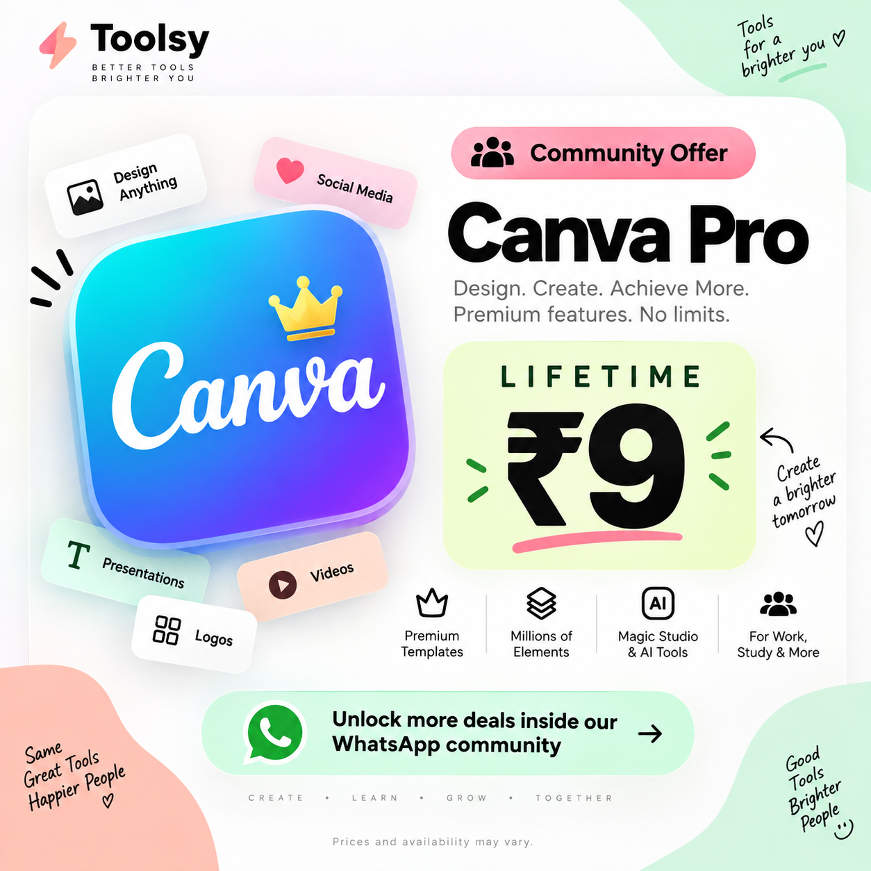 Canva Pro Lifetime Toolsy community offer preview